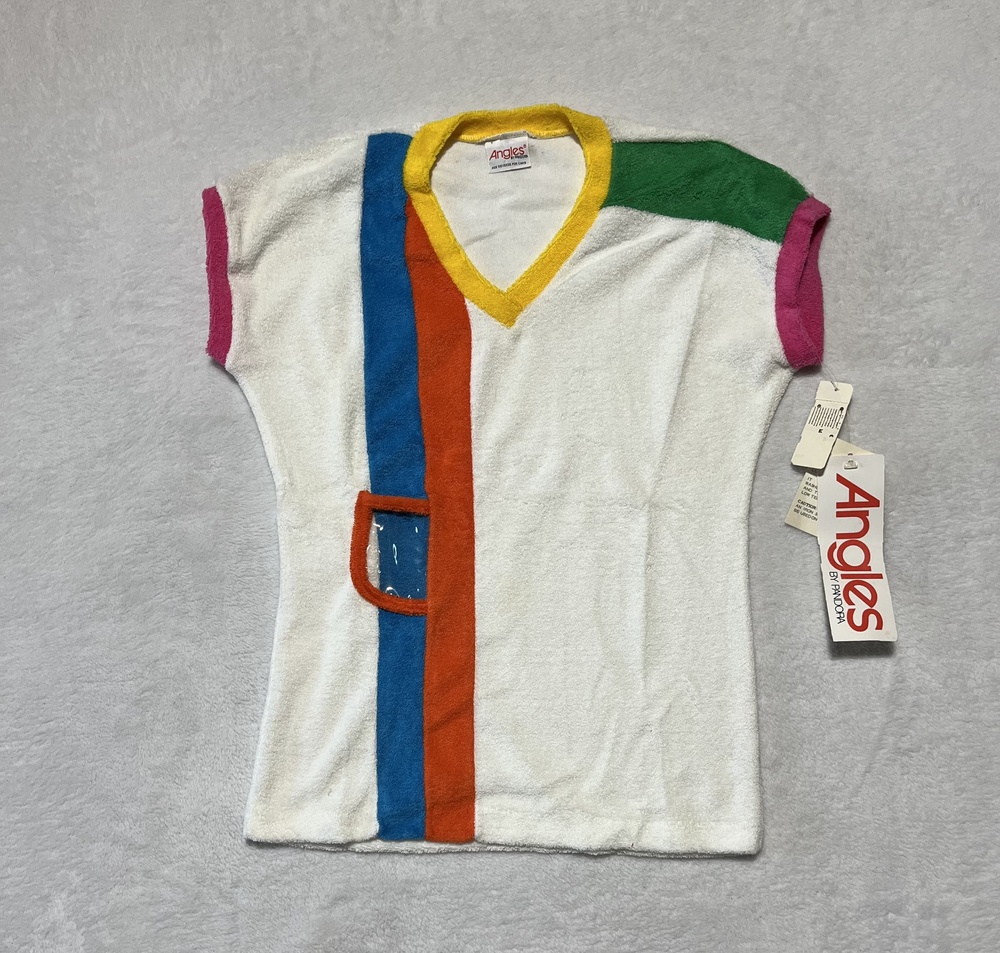 Vintage Angles By Pandora Shirt Womens Large Terrycloth Colorblock NWT USA 80s